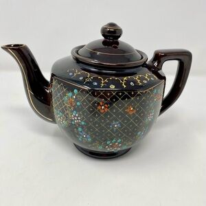 Vintage Floral Teapot with Gold Accents
